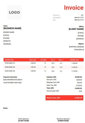 Free Interior Design Invoice Templates Word Excel Pdf