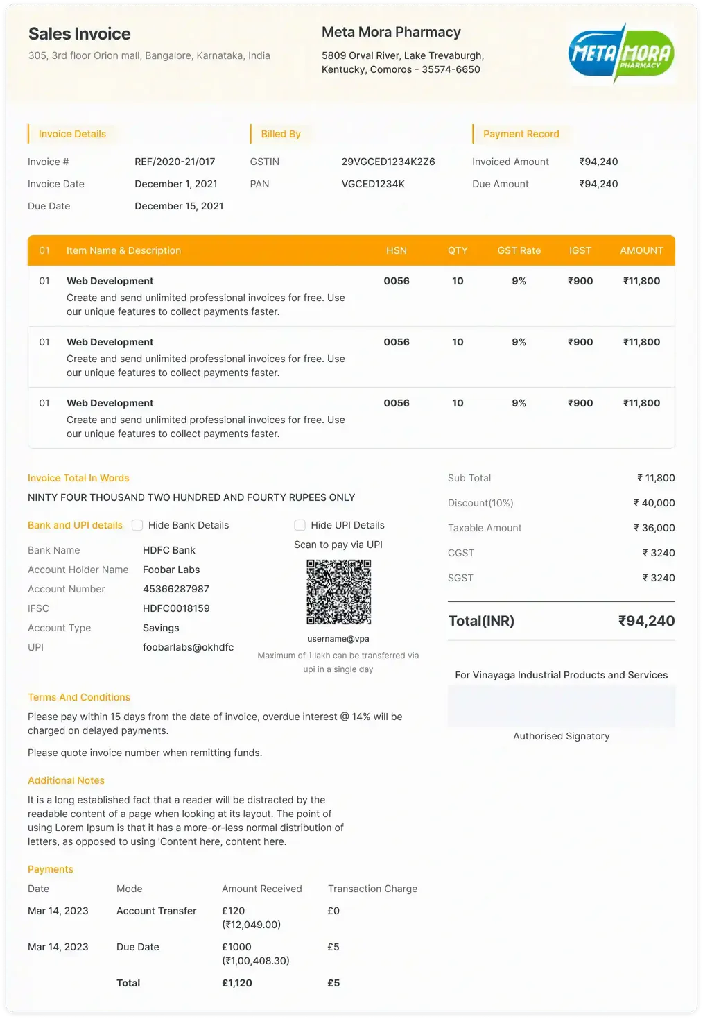 Business Sales Invoice Format