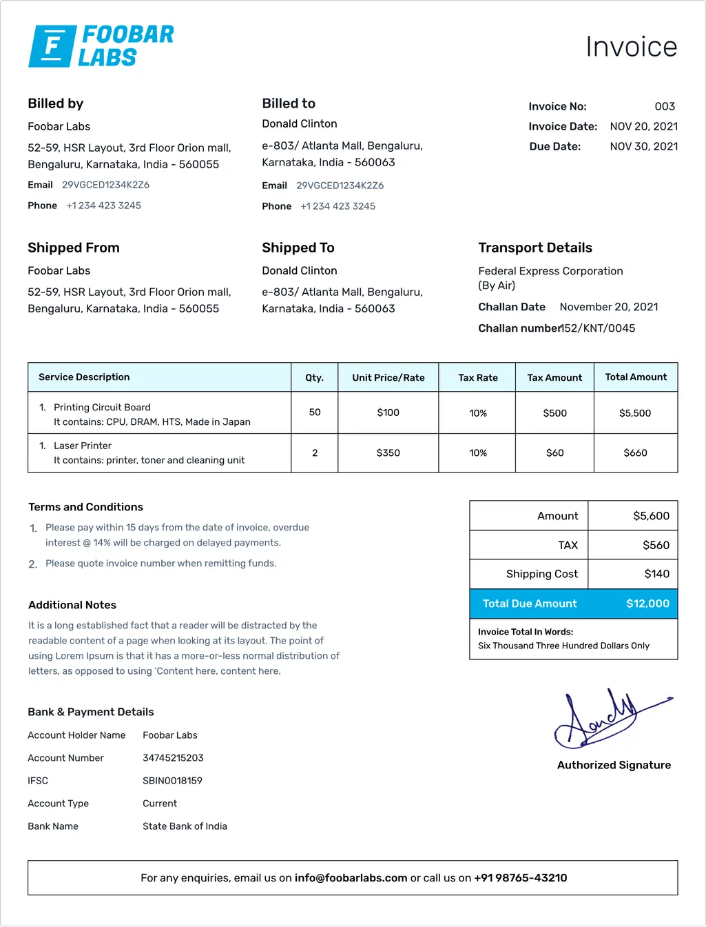 Classic Commercial Invoice Template
