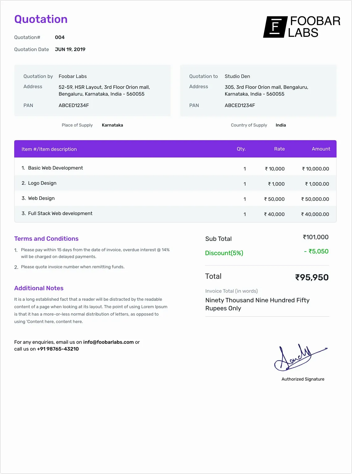 Free Construction Bill Format PDF Download