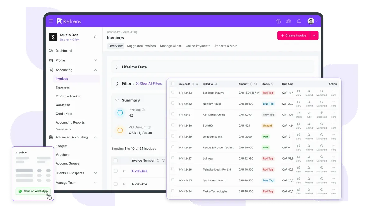 Free Invoicing Software Qatar - Refrens Dashboard
