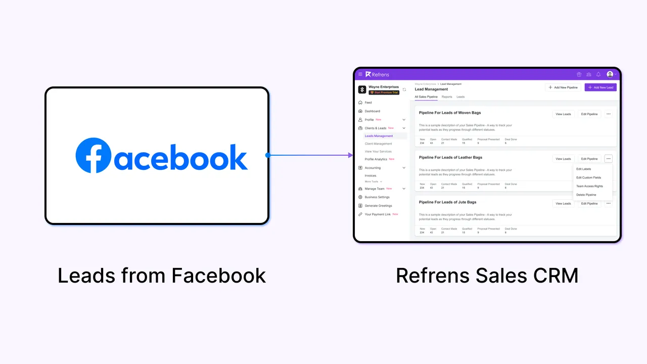 Refrens Sales CRM Facebook Integration