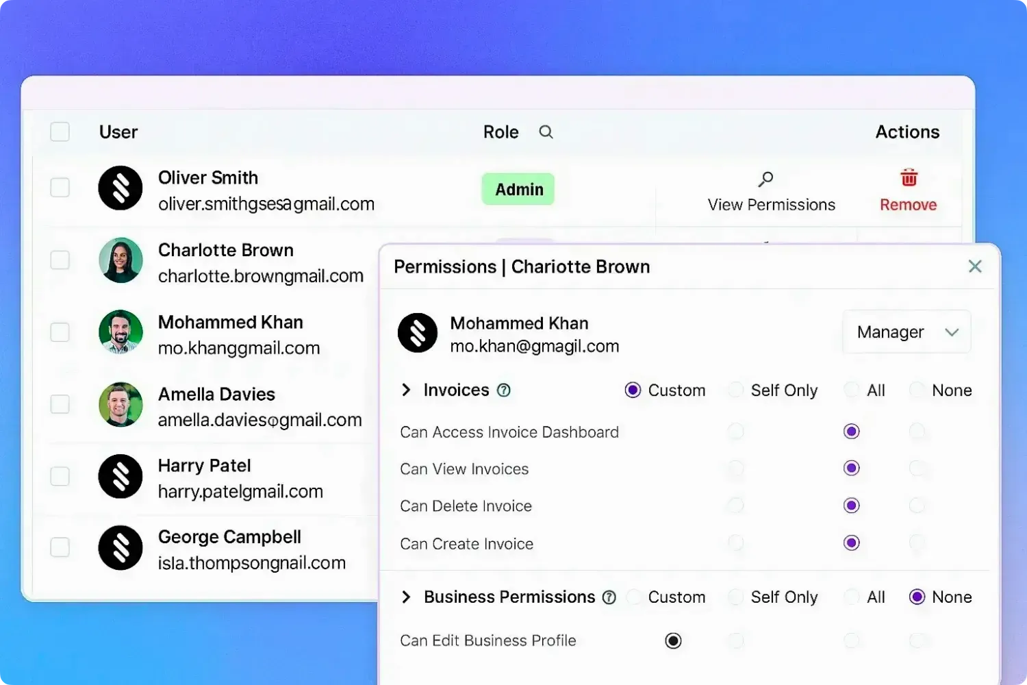 User Roles and Permission Invoicing Software with Recurring Billing