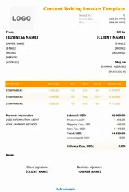 Content Writing Invoice Template Excel