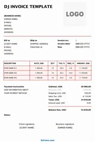 DJ Invoice Template Excel