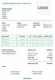 Landscaping Invoice Template Excel