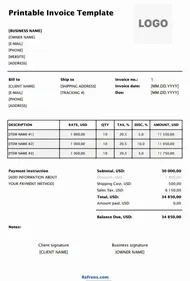 Printable Invoice Template Excel