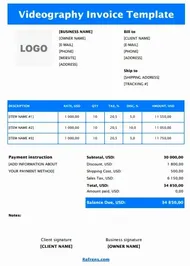 Potrait Videography Invoice Template Excel