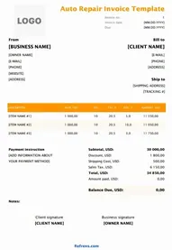 Auto Repair Invoice Template Excel