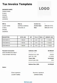 Tax Invoice Template Excel