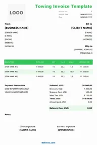 Towing Invoice Template Excel