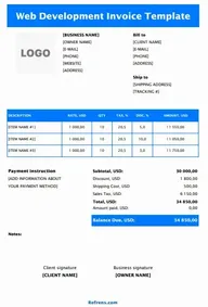 Web Development Invoice Template Excel