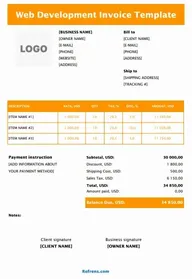 Web Development Invoice Template Excel