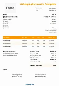 Freelance Videography Invoice Template Excel