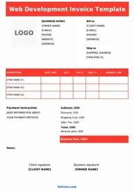 Web Development Invoice Template Excel