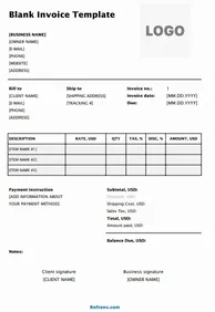 Blank Invoice Template Excel