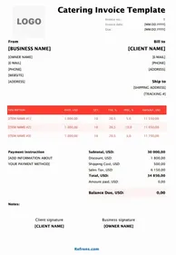 Catering Invoice Template Excel