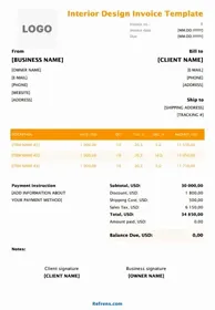 Interior Design Invoice Template Excel