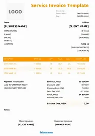 Service Invoice Template Excel