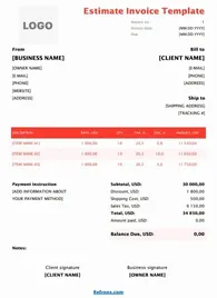 Estimate Invoice Template Excel