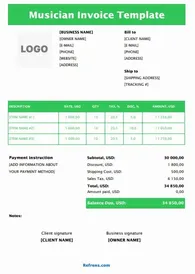 Musician Invoice Template Excel