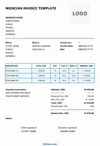 Musician Invoice Template Excel