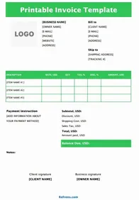 Printable Invoice Template Excel