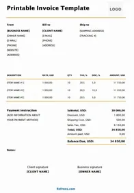 Printable Invoice Template Excel