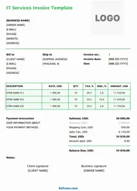 IT Services Invoice Template Excel