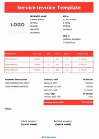 Service Invoice Template Excel