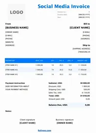 Social Media Invoice Template Excel