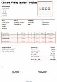 Content Writing Invoice Template Word