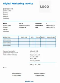 Digital Marketing Invoice Template Excel