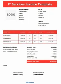 IT Services Invoice Template Excel