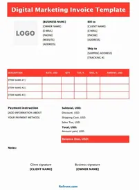 Digital Marketing Invoice Template Excel