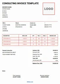 Consulting Invoice Template Word