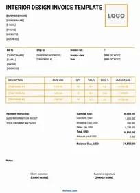 Interior Design Invoice Template Word