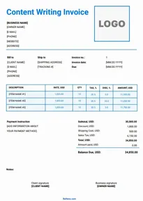 Content Writing Invoice Template Word