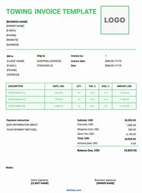 Towing Invoice Template Word