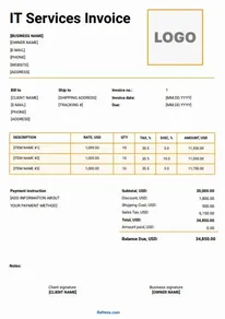 IT Services Invoice Template Word