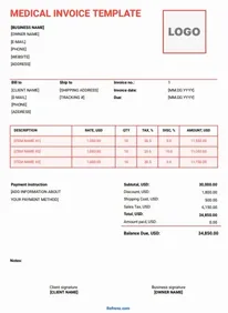 Medical Invoice Template Word