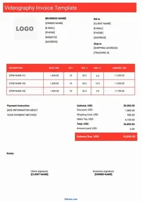 Freelance Videography Invoice Template Word