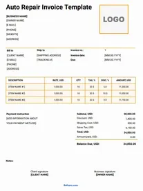 Auto Repair Invoice Template Word