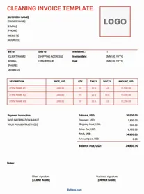 Cleaning Invoice Template Word