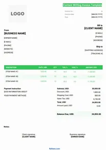 Content Writing Invoice Template Word