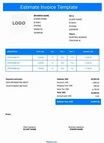 Estimate Invoice Template Word