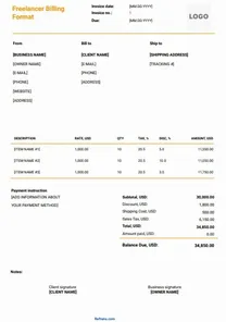 Freelancer Billing Format