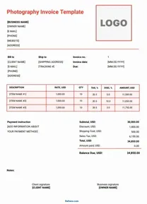 Photography Invoice Template Word