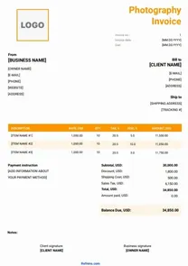 Photography Invoice Template Word