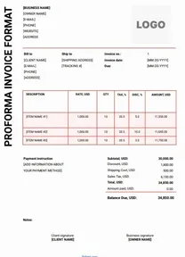 Proforma Invoice Format